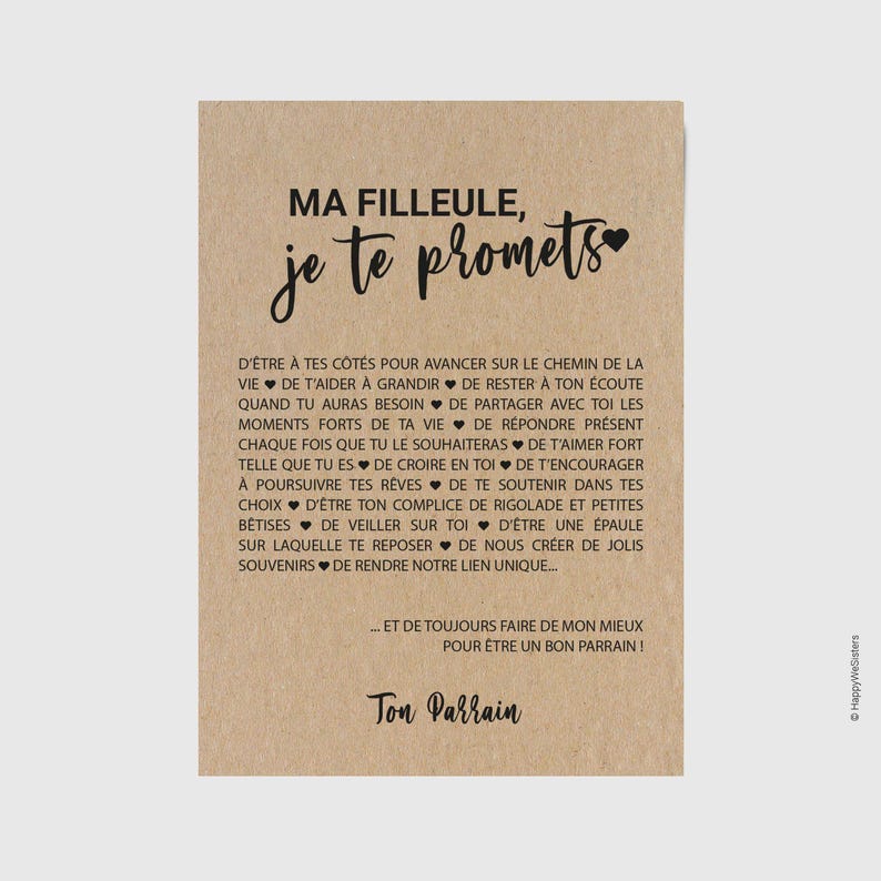 Carte Filleule/Parrain personnalisable - idée cadeau baptême - cadeau naissance filleule image 1