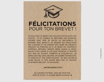 Carte de félicitations – Brevet des collèges - Carte de félicitation obtention examen - personnalisable