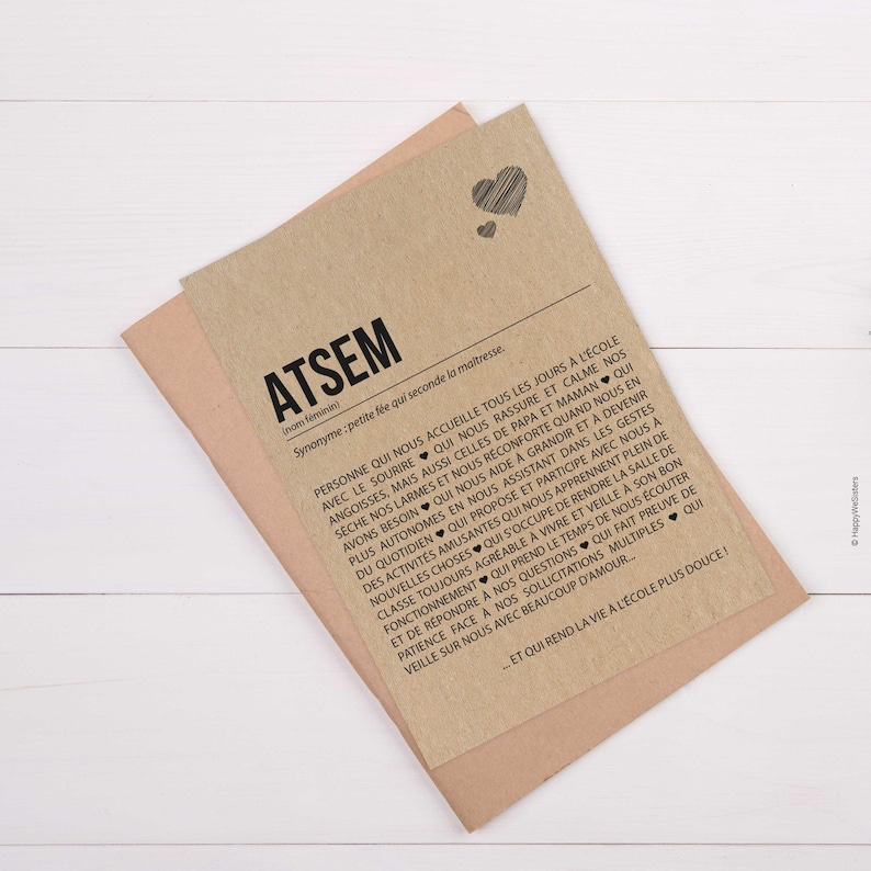 Carte définition ATSEM - Idée cadeau fin d'année scolaire - Idée cadeau ATSEM - Merci ATSEM - Personnalisable image 2