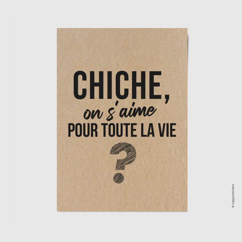 Carte "Chiche, on s'aime pour toute la vie ?" - Demande en mariage - Carte Saint-Valentin - Carte amour personnalisable image 1