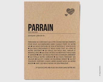 Carte définition parrain - Cadeau parrain - annonce parrain - Personnalisable en option