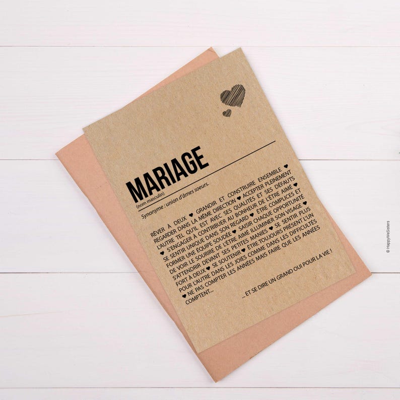Carte définition mariage - Cadeau de mariage - Carte de félicitations mariage - Demande en mariage - Personnalisable - Voeux de mariage afbeelding 8