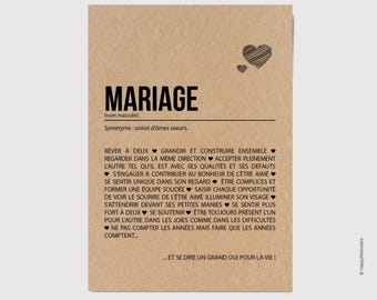 Carte définition mariage - Cadeau de mariage - Carte de félicitations mariage - Demande en mariage - Personnalisable - Voeux de mariage