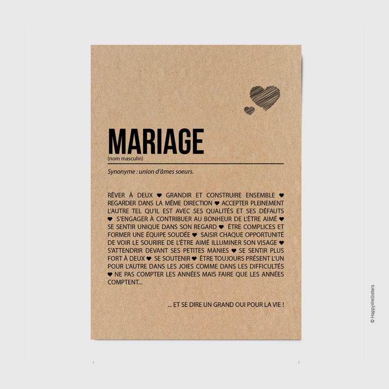 Carte définition mariage - Cadeau de mariage - Carte de félicitations mariage - Demande en mariage - Personnalisable - Voeux de mariage afbeelding 1