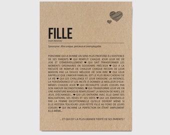 Carte définition Fille - Carte d'anniversaire Fille - Carte d'affection - Cadeau pour la famille Personnalisable