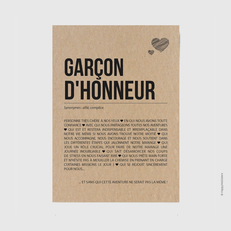 Carte définition Garçon d'honneur - Carte demande garçon d'honneur mariage - Cadeau mariage - Personnalisable imagen 1