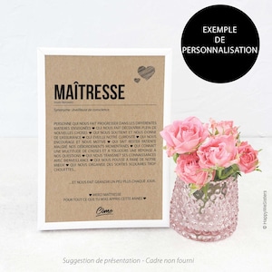 Carte définition Maîtresse - Carte Merci maîtresse - Idée cadeau maîtresse - Personnalisation possible image 4