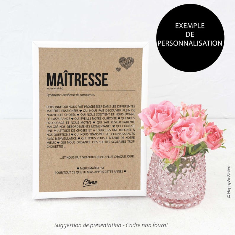 Carte définition Maîtresse - Carte Merci maîtresse - Idée cadeau maîtresse - Personnalisation possible image 4