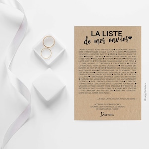 Carte d'amour La liste de mes envies - Carte Saint-Valentin - carte demande mariage - Personnalisable image 3