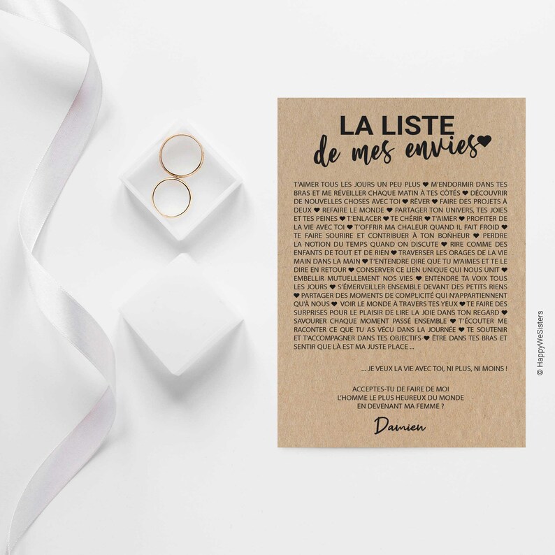 Carte d'amour La liste de mes envies - Carte Saint-Valentin - carte demande mariage - Personnalisable image 3