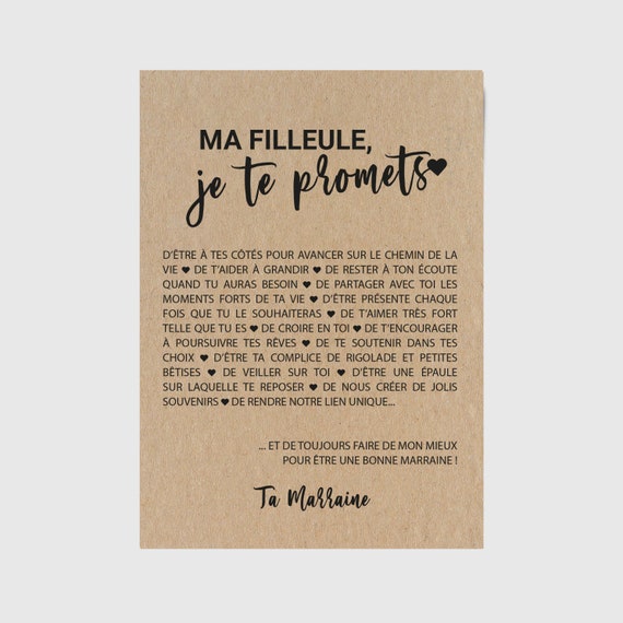 Carte Filleule/Marraine personnalisable idée cadeau baptême cadeau  naissance filleule -  France