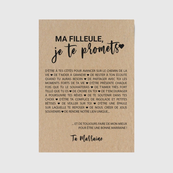 Carte Filleule/Marraine personnalisable - idée cadeau baptême - cadeau naissance filleule