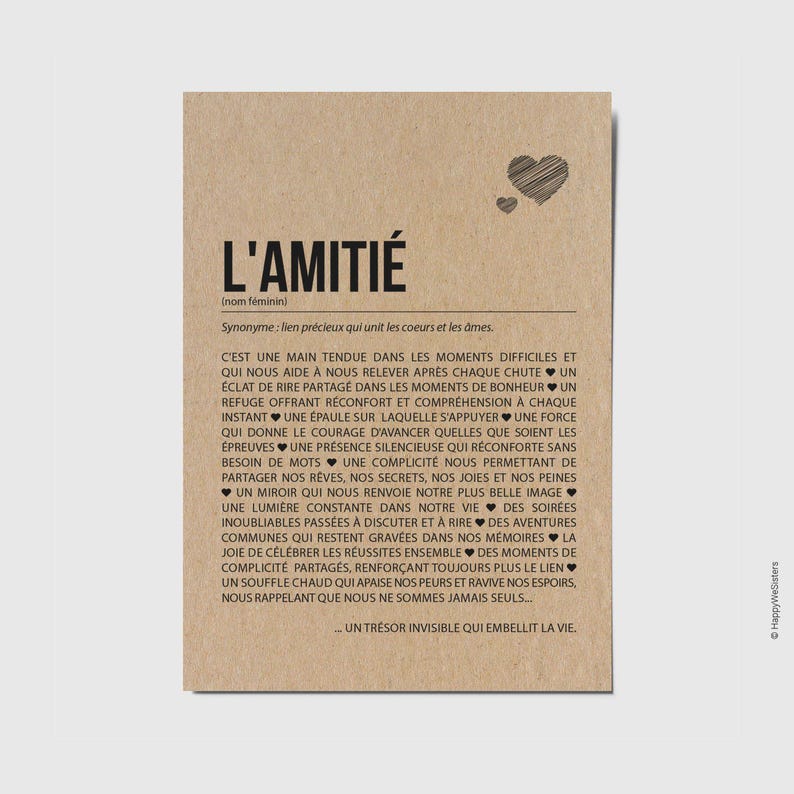 Carte définition amitié - Carte pour ami - Carte d'affection - Cadeau ami - Carte personnalisable Bild 1