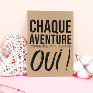Carte citation "chaque aventure commence par un grand oui" - Idée cadeau mariage - Idée cadeau nouveau départ - Verso Personnalisable image 3