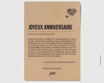 Carte anniversaire à personnaliser - Définition anniversaire - Joyeux anniversaire - Carte de voeux anniversaire