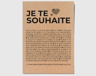 Carte "Je te souhaite" - Carte d'anniversaire Carte d'affection - Carte d'amitié - Carte d'amour - Personnalisable