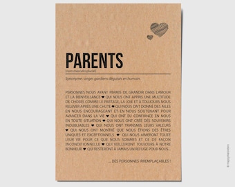 Carte définition parents personnalisable - Carte anniversaire Parents - Carte anniversaire de mariage parents - Carte papa maman