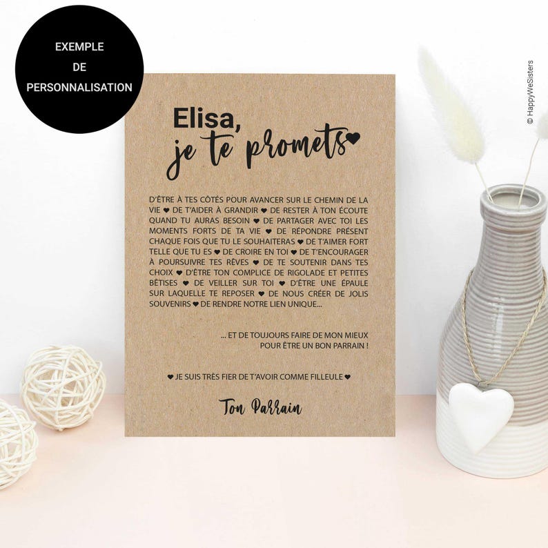Carte Filleule/Parrain personnalisable - idée cadeau baptême - cadeau naissance filleule image 3