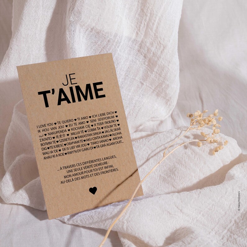 Carte "Je t'aime" - Carte amour - Carte Saint-Valentin - Carte Anniversaire amoureux - Déclaration d’amour universelle Personnalisable image 4