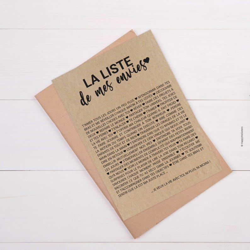 Carte d'amour La liste de mes envies - Carte Saint-Valentin - carte demande mariage - Personnalisable image 2