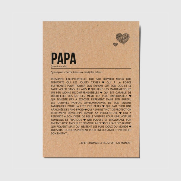 Carte définition papa - Carte d'anniversaire - Carte de fête des pères - Carte de positivité