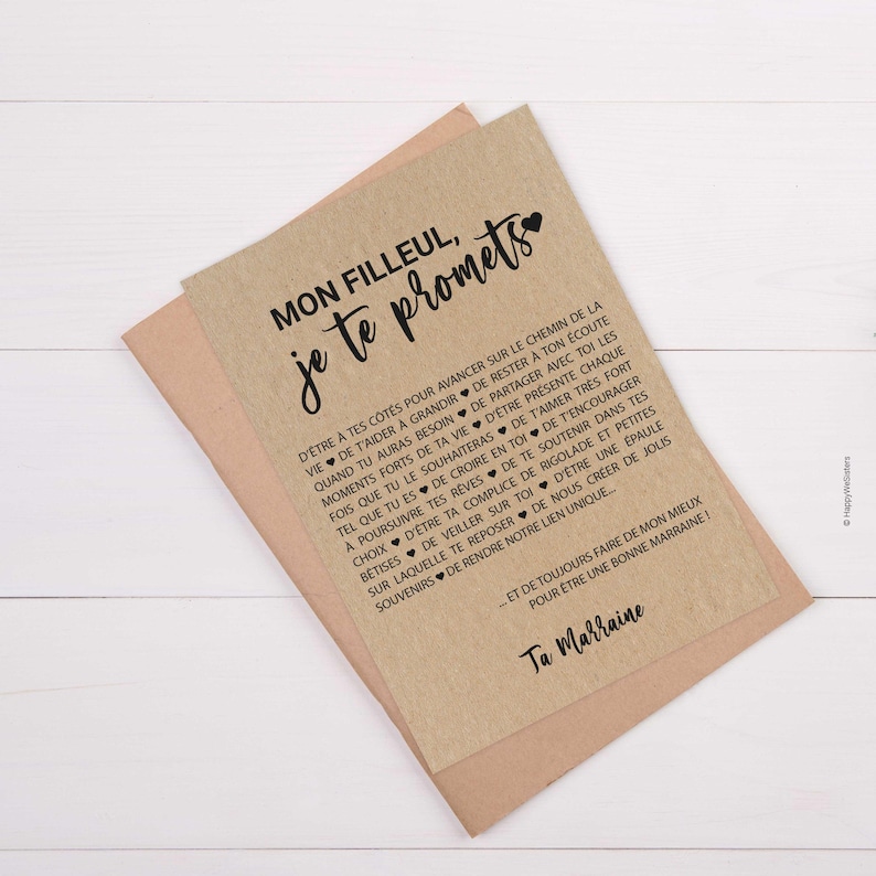 Carte Filleul/Marraine personnalisable - idée cadeau baptême - cadeau naissance filleul afbeelding 2