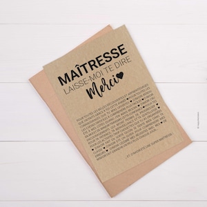 Carte merci Maîtresse - Carte maîtresse fin d'année scolaire - Idée cadeau maîtresse - Personnalisable 画像 2