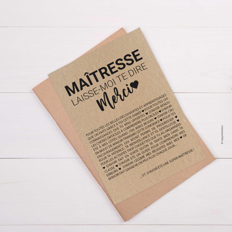 Carte merci Maîtresse - Carte maîtresse fin d'année scolaire - Idée cadeau maîtresse - Personnalisable 画像 2