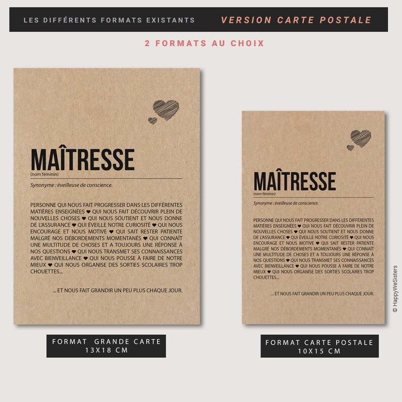 Carte définition Maîtresse - Carte Merci maîtresse - Idée cadeau maîtresse - Personnalisation possible image 5