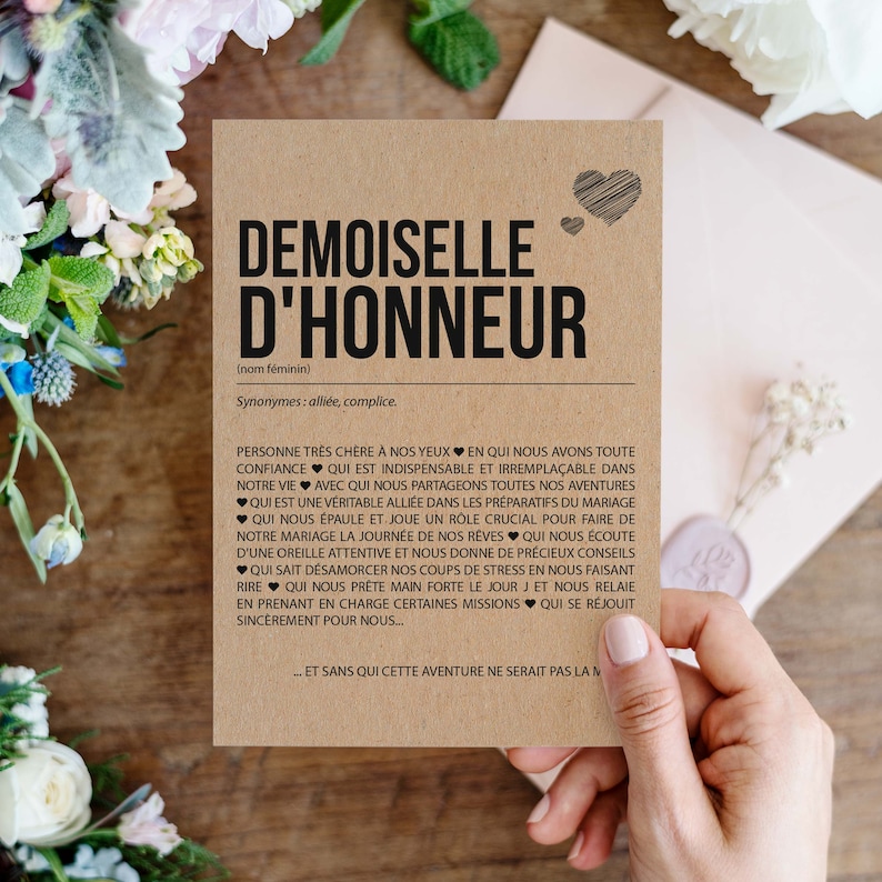 Carte définition Demoiselle d'honneur Carte demande demoiselle d'honneur mariage Cadeau mariage Personnalisable image 5
