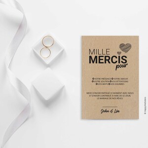 Carte de remerciement mariage - Carte postale personnalisable - Enveloppe kraft offerte afbeelding 3