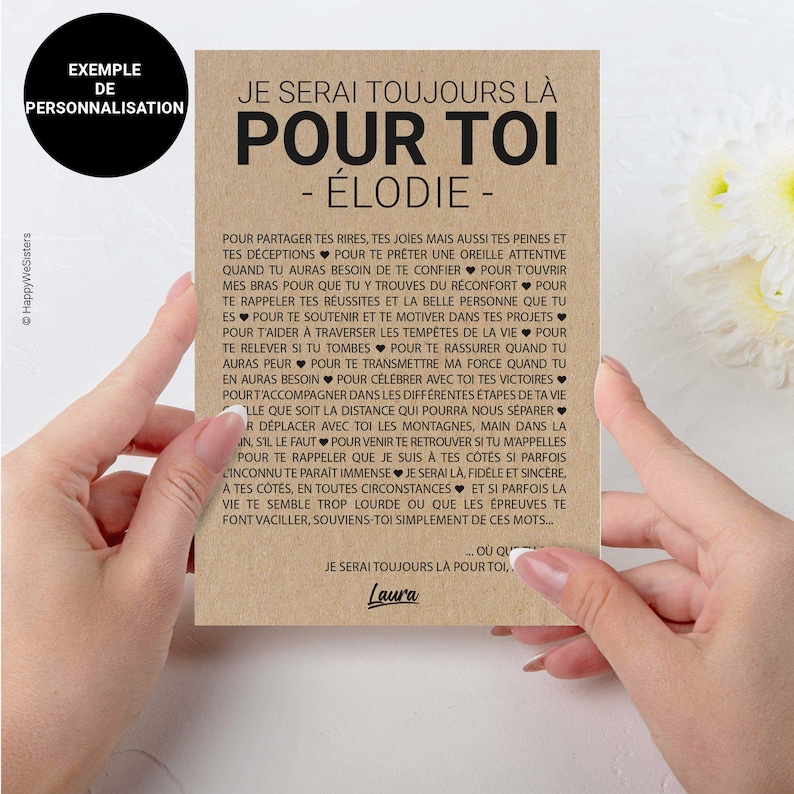 Carte "Je serai toujours là pour toi" - Carte d'affection - Carte d'amitié - Idée cadeau départ - Cadeau déménagement - Personnalisable afbeelding 3