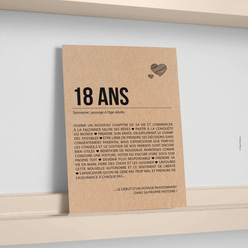 Carte d'anniversaire 18 ans originale - Définition 18 ans - Célébration 18 ans - Carte postale cadeau 18e anniversaire - Personnalisable image 4