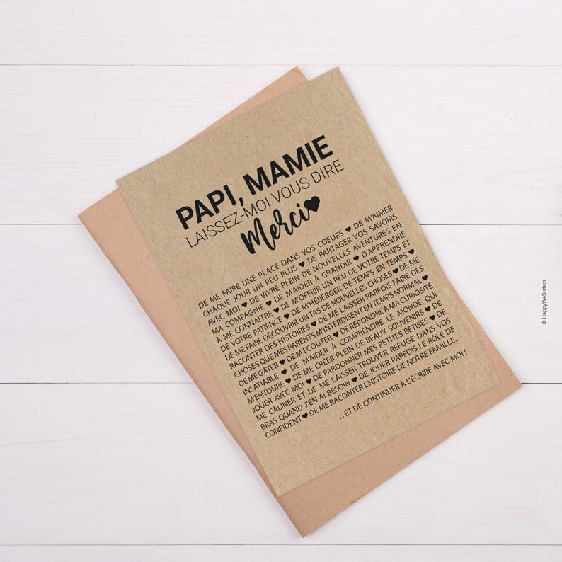 Carte Merci Papi, Mamie personnalisable - Idée cadeau grands-parents - Carte d'affection image 2