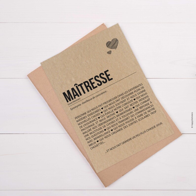 Carte définition Maîtresse - Carte Merci maîtresse - Idée cadeau maîtresse - Personnalisation possible image 2