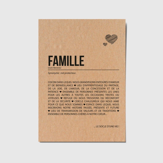 Carte Définition Famille Cadeau Pour Parents/frères Et Soeurs/grands-parents  Personnalisable 