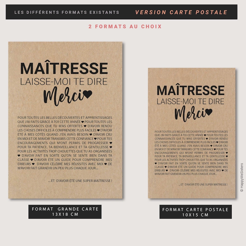 Carte merci Maîtresse - Carte maîtresse fin d'année scolaire - Idée cadeau maîtresse - Personnalisable 画像 6