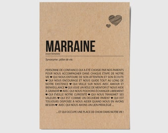 Carte définition marraine - Cadeau marraine - annonce marraine -Personnalisable en option