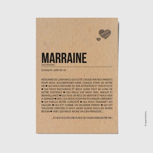 Carte définition marraine - Cadeau marraine - annonce marraine -Personnalisable en option