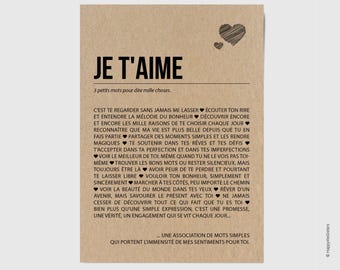 Carte "Je t'aime" - Carte amour - Carte Saint-Valentin - Déclaration d'amour - Carte anniversaire pour amoureux Personnalisable