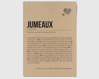 Carte de félicitations naissance jumeaux - naissance jumeaux - carte de félicitations jumeaux - carte définition jumeaux - Personnalisable