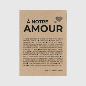 Carte A notre amour Carte amour Carte Saint-Valentin Carte anniversaire de mariage Personnalisable image 1