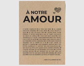 Carte "A notre amour" - Carte amour - Carte Saint-Valentin - Carte anniversaire de mariage - Personnalisable