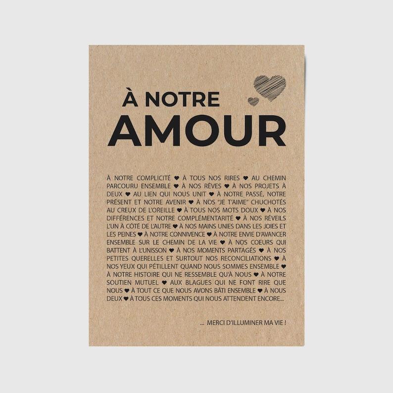 Carte A notre amour Carte amour Carte Saint-Valentin Carte anniversaire de mariage Personnalisable image 1