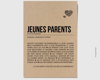 Carte définition Jeunes Parents - Carte de félicitation naissance - Cadeau naissance - Félicitations jeunes parents - Personnalisable