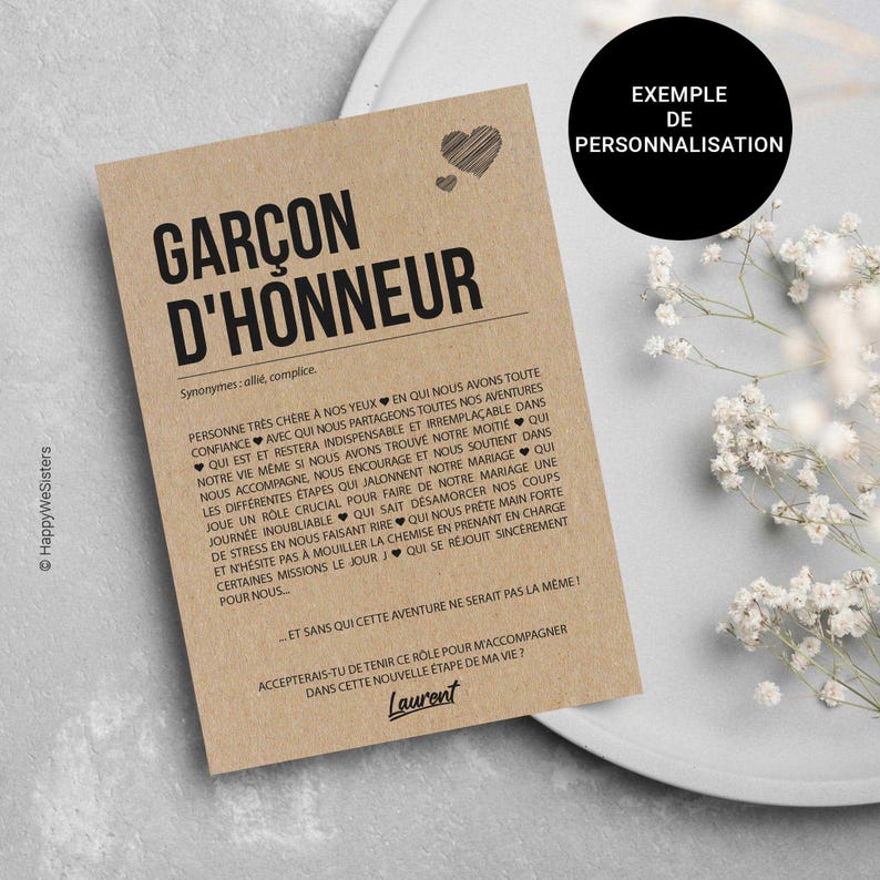 Carte définition Garçon d'honneur - Carte demande garçon d'honneur mariage - Cadeau mariage - Personnalisable imagen 3