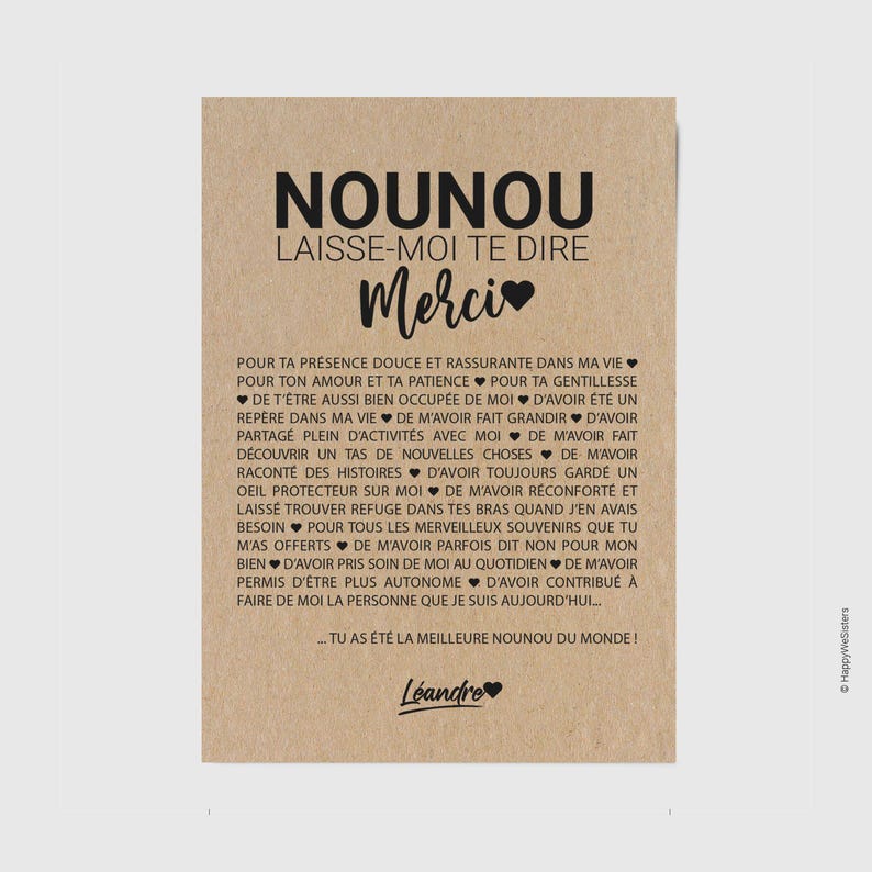Carte merci nounou - Remerciements nounou - cadeau fin année - Idée cadeau nounou - Carte personnalisée image 1