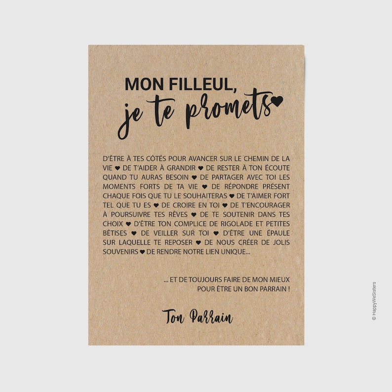 Carte Filleul/Parrain personnalisable - idée cadeau baptême - cadeau naissance filleul image 1