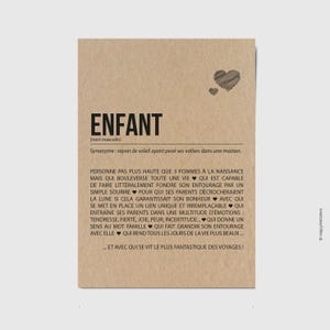 Carte définition enfant - Carte de félicitation naissance - Cadeau naissance - Personnalisable en option