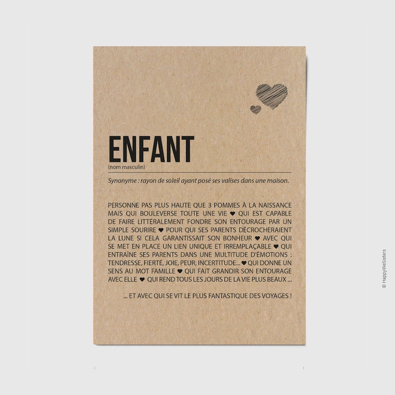 Carte définition enfant - Carte de félicitation naissance - Cadeau naissance - Personnalisable en option image 1